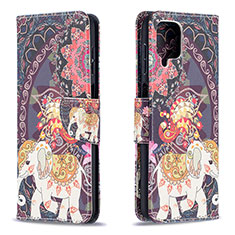 Custodia Portafoglio In Pelle Fantasia Modello Cover con Supporto B03F per Samsung Galaxy F12 Marrone