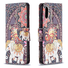 Custodia Portafoglio In Pelle Fantasia Modello Cover con Supporto B03F per Samsung Galaxy M02 Marrone