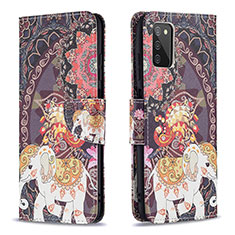 Custodia Portafoglio In Pelle Fantasia Modello Cover con Supporto B03F per Samsung Galaxy M02s Marrone