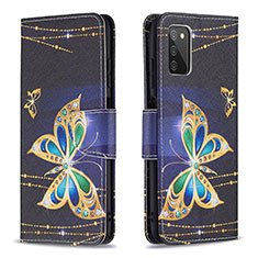 Custodia Portafoglio In Pelle Fantasia Modello Cover con Supporto B03F per Samsung Galaxy M02s Nero