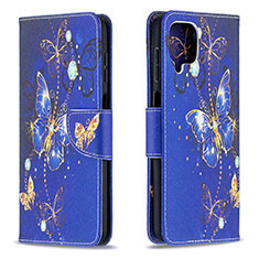 Custodia Portafoglio In Pelle Fantasia Modello Cover con Supporto B03F per Samsung Galaxy M12 Blu Notte