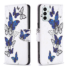 Custodia Portafoglio In Pelle Fantasia Modello Cover con Supporto B03F per Samsung Galaxy M23 5G Blu