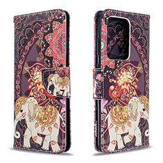 Custodia Portafoglio In Pelle Fantasia Modello Cover con Supporto B03F per Samsung Galaxy S20 Plus 5G Marrone