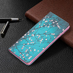 Custodia Portafoglio In Pelle Fantasia Modello Cover con Supporto B03F per Samsung Galaxy S25 Ultra 5G Ciano