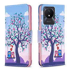 Custodia Portafoglio In Pelle Fantasia Modello Cover con Supporto B03F per Vivo Y02 Lavanda