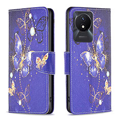 Custodia Portafoglio In Pelle Fantasia Modello Cover con Supporto B03F per Vivo Y02t Blu Notte