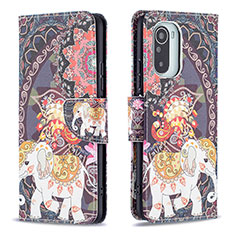 Custodia Portafoglio In Pelle Fantasia Modello Cover con Supporto B03F per Xiaomi Mi 11i 5G Marrone