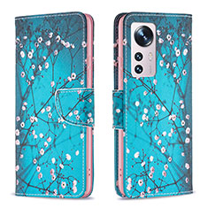 Custodia Portafoglio In Pelle Fantasia Modello Cover con Supporto B03F per Xiaomi Mi 12 5G Ciano