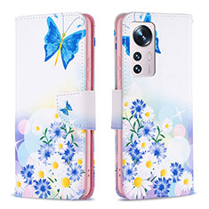 Custodia Portafoglio In Pelle Fantasia Modello Cover con Supporto B03F per Xiaomi Mi 12 Pro 5G Blu