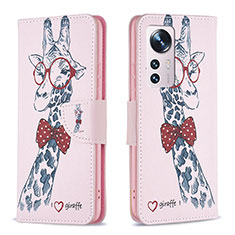 Custodia Portafoglio In Pelle Fantasia Modello Cover con Supporto B03F per Xiaomi Mi 12S Pro 5G Rosa