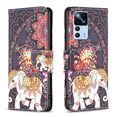 Custodia Portafoglio In Pelle Fantasia Modello Cover con Supporto B03F per Xiaomi Mi 12T 5G Marrone