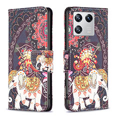 Custodia Portafoglio In Pelle Fantasia Modello Cover con Supporto B03F per Xiaomi Mi 13 Pro 5G Marrone