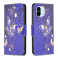 Custodia Portafoglio In Pelle Fantasia Modello Cover con Supporto B03F per Xiaomi Poco C51 Blu Notte