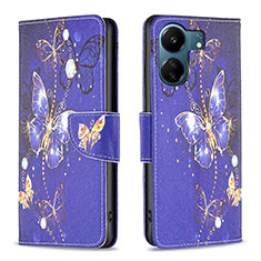 Custodia Portafoglio In Pelle Fantasia Modello Cover con Supporto B03F per Xiaomi Poco C65 Blu Notte