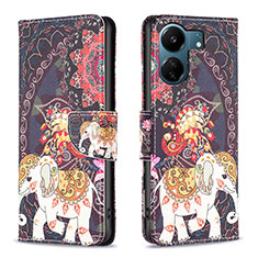 Custodia Portafoglio In Pelle Fantasia Modello Cover con Supporto B03F per Xiaomi Poco C65 Marrone