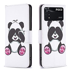 Custodia Portafoglio In Pelle Fantasia Modello Cover con Supporto B03F per Xiaomi Poco M4 Pro 4G Bianco