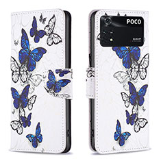 Custodia Portafoglio In Pelle Fantasia Modello Cover con Supporto B03F per Xiaomi Poco M4 Pro 4G Blu