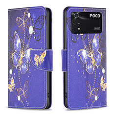 Custodia Portafoglio In Pelle Fantasia Modello Cover con Supporto B03F per Xiaomi Poco M4 Pro 4G Blu Notte