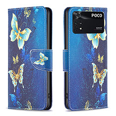 Custodia Portafoglio In Pelle Fantasia Modello Cover con Supporto B03F per Xiaomi Poco M4 Pro 4G Cielo Blu