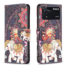 Custodia Portafoglio In Pelle Fantasia Modello Cover con Supporto B03F per Xiaomi Poco M4 Pro 4G Marrone