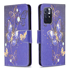 Custodia Portafoglio In Pelle Fantasia Modello Cover con Supporto B03F per Xiaomi Poco M4 Pro 5G Blu Notte