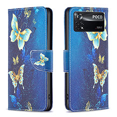 Custodia Portafoglio In Pelle Fantasia Modello Cover con Supporto B03F per Xiaomi Poco X4 Pro 5G Cielo Blu