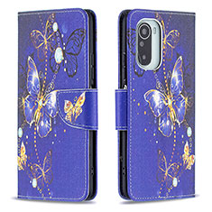 Custodia Portafoglio In Pelle Fantasia Modello Cover con Supporto B03F per Xiaomi Redmi K40 5G Blu Notte