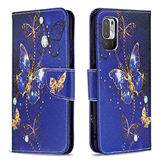 Custodia Portafoglio In Pelle Fantasia Modello Cover con Supporto B03F per Xiaomi Redmi Note 10 5G Blu Notte