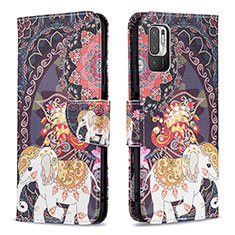 Custodia Portafoglio In Pelle Fantasia Modello Cover con Supporto B03F per Xiaomi Redmi Note 10 5G Marrone