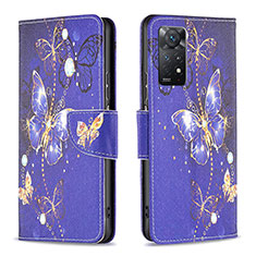 Custodia Portafoglio In Pelle Fantasia Modello Cover con Supporto B03F per Xiaomi Redmi Note 11 Pro 5G Blu Notte