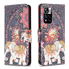 Custodia Portafoglio In Pelle Fantasia Modello Cover con Supporto B03F per Xiaomi Redmi Note 11 Pro+ Plus 5G Marrone