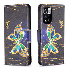 Custodia Portafoglio In Pelle Fantasia Modello Cover con Supporto B03F per Xiaomi Redmi Note 11 Pro+ Plus 5G Nero