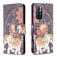 Custodia Portafoglio In Pelle Fantasia Modello Cover con Supporto B03F per Xiaomi Redmi Note 11T 5G Marrone