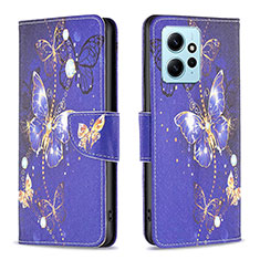 Custodia Portafoglio In Pelle Fantasia Modello Cover con Supporto B03F per Xiaomi Redmi Note 12 4G Blu Notte