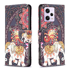 Custodia Portafoglio In Pelle Fantasia Modello Cover con Supporto B03F per Xiaomi Redmi Note 12 Explorer Marrone