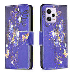 Custodia Portafoglio In Pelle Fantasia Modello Cover con Supporto B03F per Xiaomi Redmi Note 12 Pro 5G Blu Notte