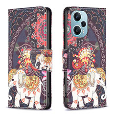 Custodia Portafoglio In Pelle Fantasia Modello Cover con Supporto B03F per Xiaomi Redmi Note 12 Turbo 5G Marrone