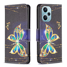 Custodia Portafoglio In Pelle Fantasia Modello Cover con Supporto B03F per Xiaomi Redmi Note 12 Turbo 5G Nero