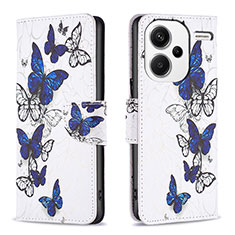 Custodia Portafoglio In Pelle Fantasia Modello Cover con Supporto B03F per Xiaomi Redmi Note 13 Pro+ Plus 5G Blu