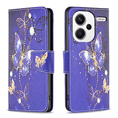 Custodia Portafoglio In Pelle Fantasia Modello Cover con Supporto B03F per Xiaomi Redmi Note 13 Pro+ Plus 5G Blu Notte