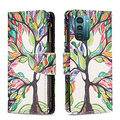 Custodia Portafoglio In Pelle Fantasia Modello Cover con Supporto B04F per Nokia G11 Verde