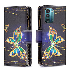 Custodia Portafoglio In Pelle Fantasia Modello Cover con Supporto B04F per Nokia G21 Nero