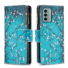 Custodia Portafoglio In Pelle Fantasia Modello Cover con Supporto B04F per Nokia G22 Ciano