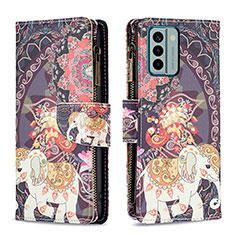 Custodia Portafoglio In Pelle Fantasia Modello Cover con Supporto B04F per Nokia G22 Marrone