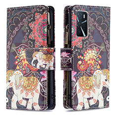 Custodia Portafoglio In Pelle Fantasia Modello Cover con Supporto B04F per Oppo A16 Marrone