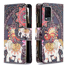 Custodia Portafoglio In Pelle Fantasia Modello Cover con Supporto B04F per Oppo A54 4G Marrone