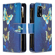 Custodia Portafoglio In Pelle Fantasia Modello Cover con Supporto B04F per Oppo A74 4G Blu