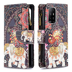 Custodia Portafoglio In Pelle Fantasia Modello Cover con Supporto B04F per Oppo A94 5G Marrone