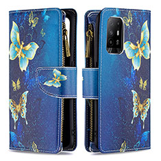 Custodia Portafoglio In Pelle Fantasia Modello Cover con Supporto B04F per Oppo A95 5G Blu