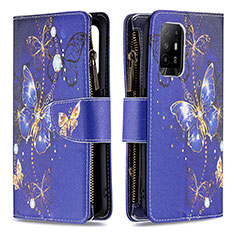 Custodia Portafoglio In Pelle Fantasia Modello Cover con Supporto B04F per Oppo F19 Pro+ Plus 5G Blu Notte